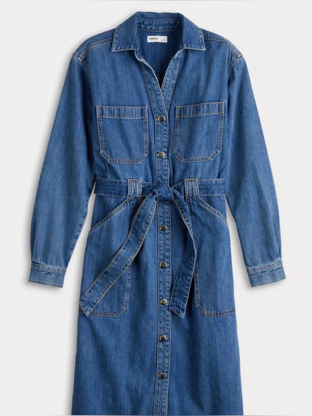 Sonoma Denim Midi Shirt Dress Tie Waist Utility Pockets XXL - Picture 2 of 13